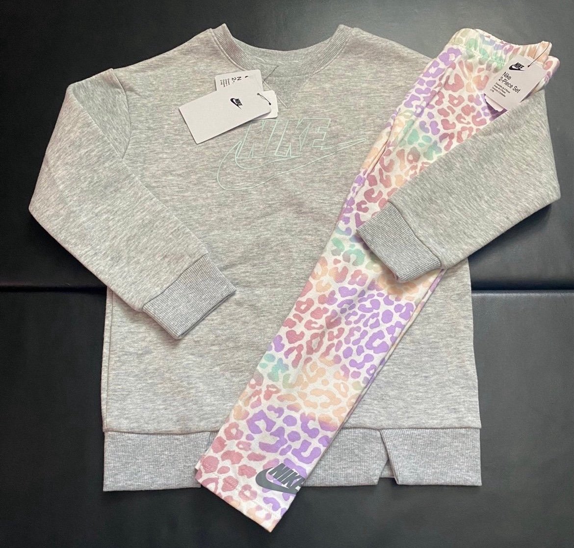 NWT Nike leopard print leggings & sweater tunic set girls size 5