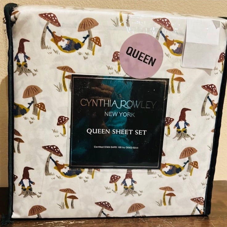 Cynthia Rowley Sheet Set Mushroom Gnome Fall New queen