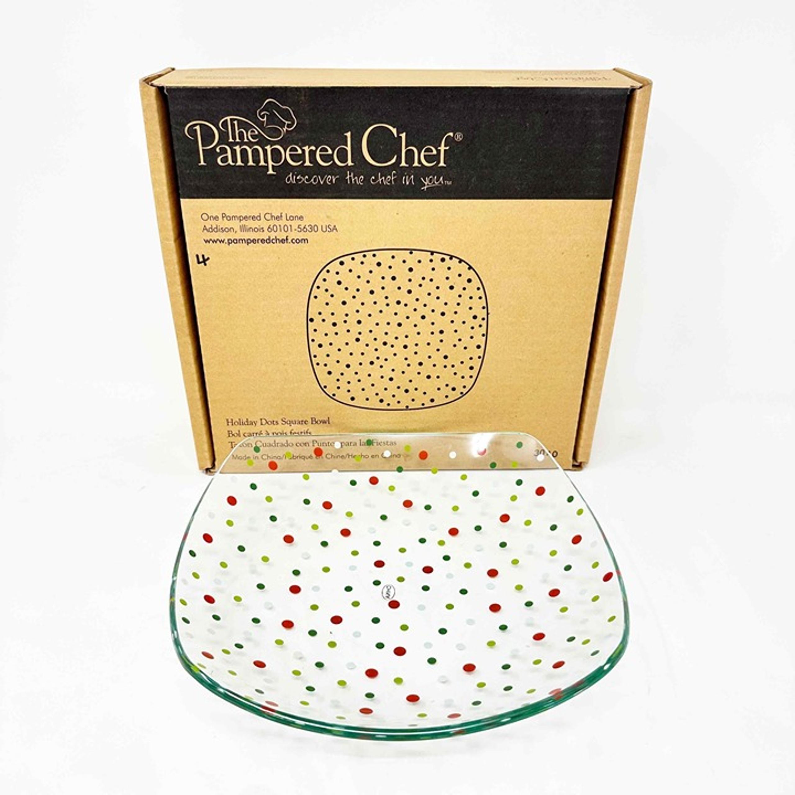 Pampered Chef Square Bowl Holiday Dots #3010 Christmas Party Red Green NEW