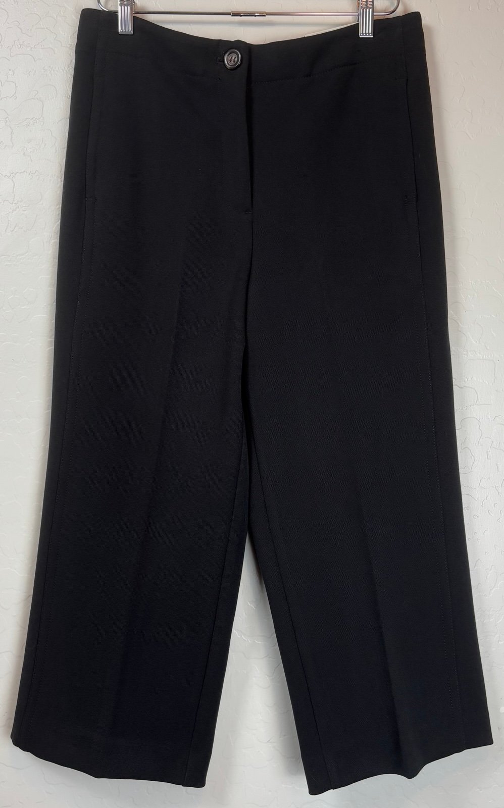 NEW ANN TAYLOR 109 BLACK TEXTURED HIGH RISE KATE WIDE LEG CROP PANTS 10P 1020