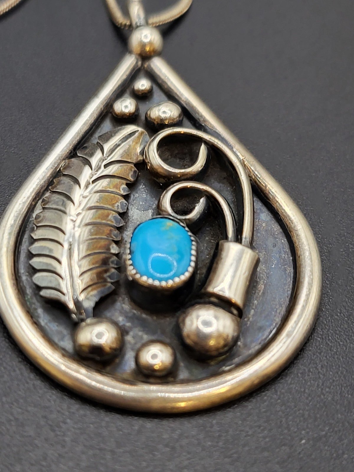 VINTAGE SOUTHWEST STERLING SILVER TURQUOISE SIGNED JM NECKLACE # 742