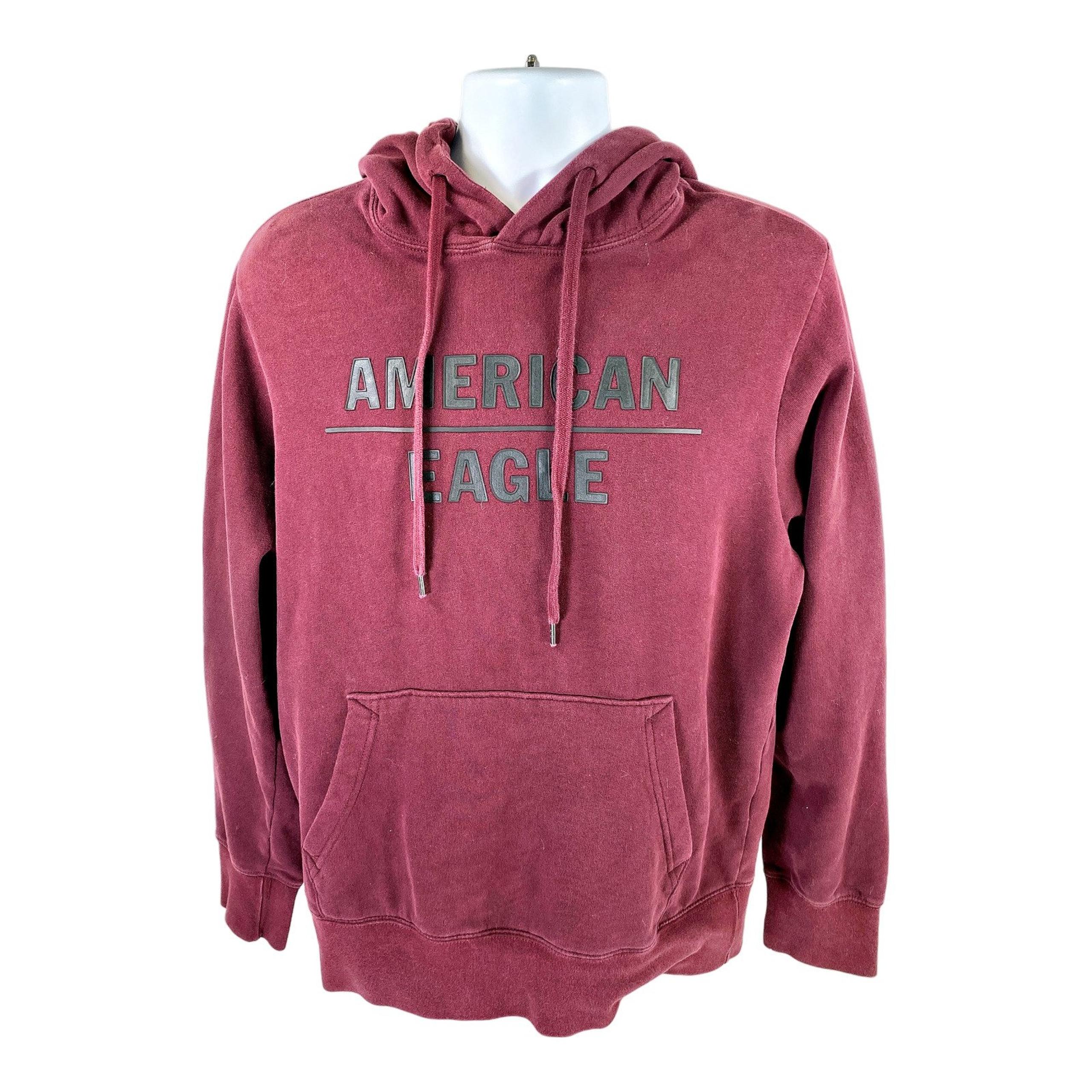 American Eagle Men's Burgundy Long Sleeve Pullover Hoodie Sweatshirt - M