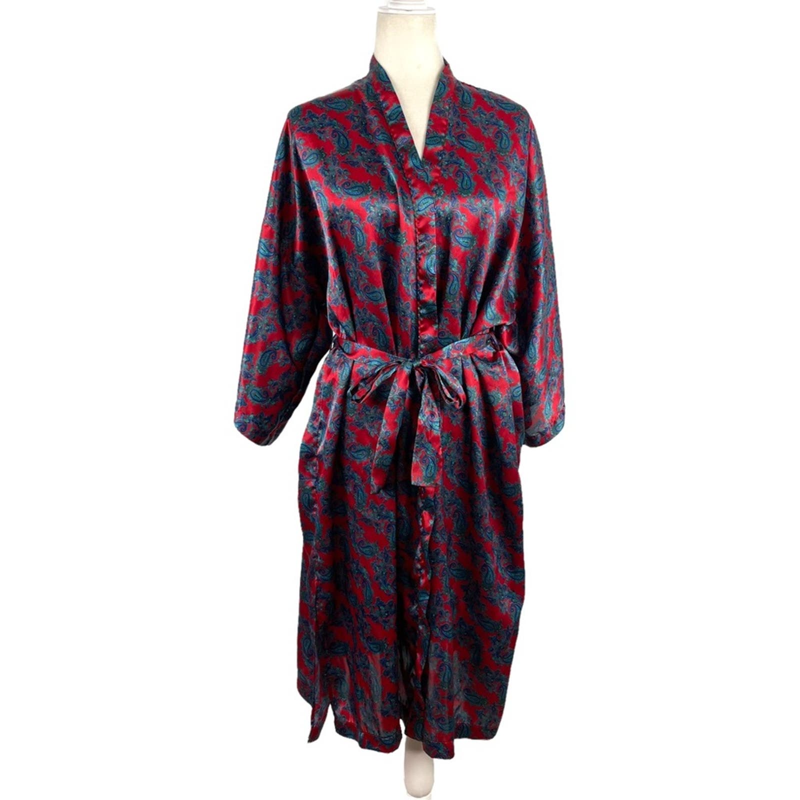 Vintage Victoria's Secret Womens Gold Label Floral Paisley Satin Belted Robe