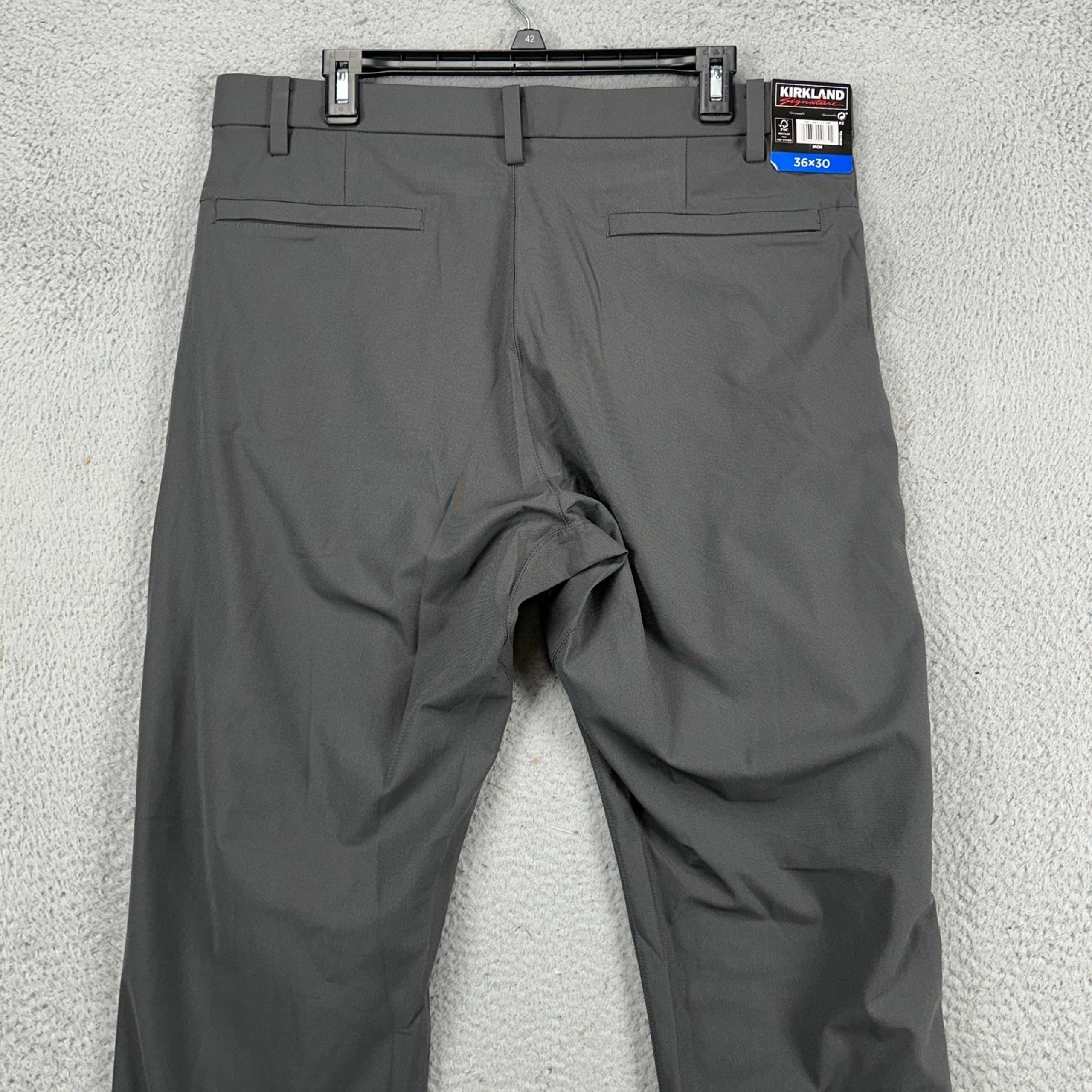 Kirkland Signature Mens Chino Pants 36X30 Grey Flat Front Straight Pockets NEW