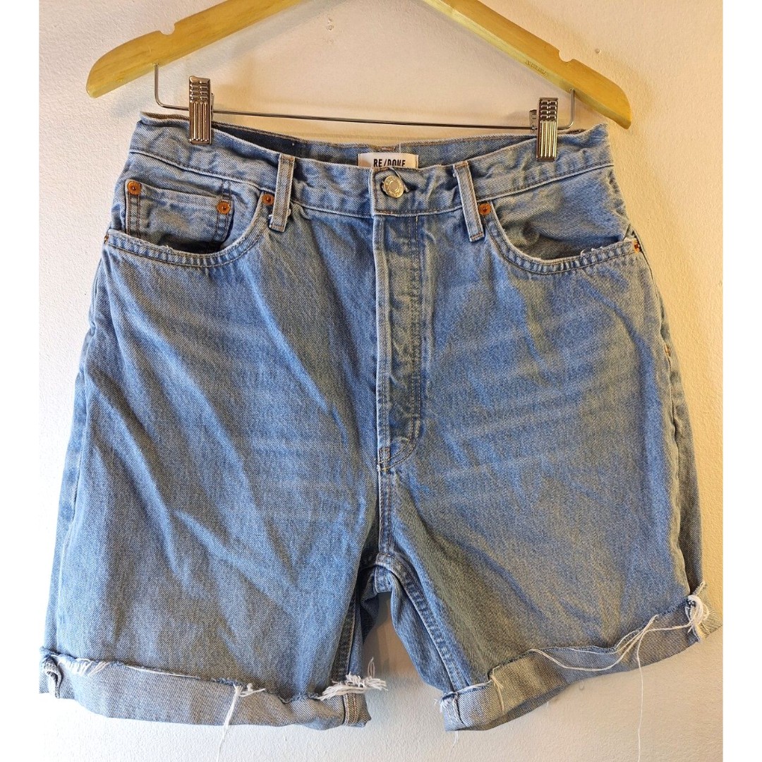 RE/DONE 70's Ultra High Rise Wide Leg Denim Cutoff Shorts Women's Sz 31 Festival