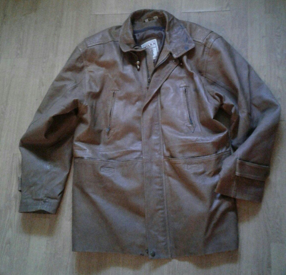 Men's Brown Leather Hooded Coat