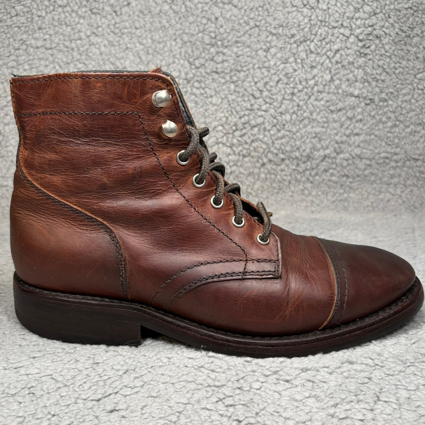 Thursday Everyday Captain Boots Mens 7 Brown Leather Ankle Cap Toe Lace Up