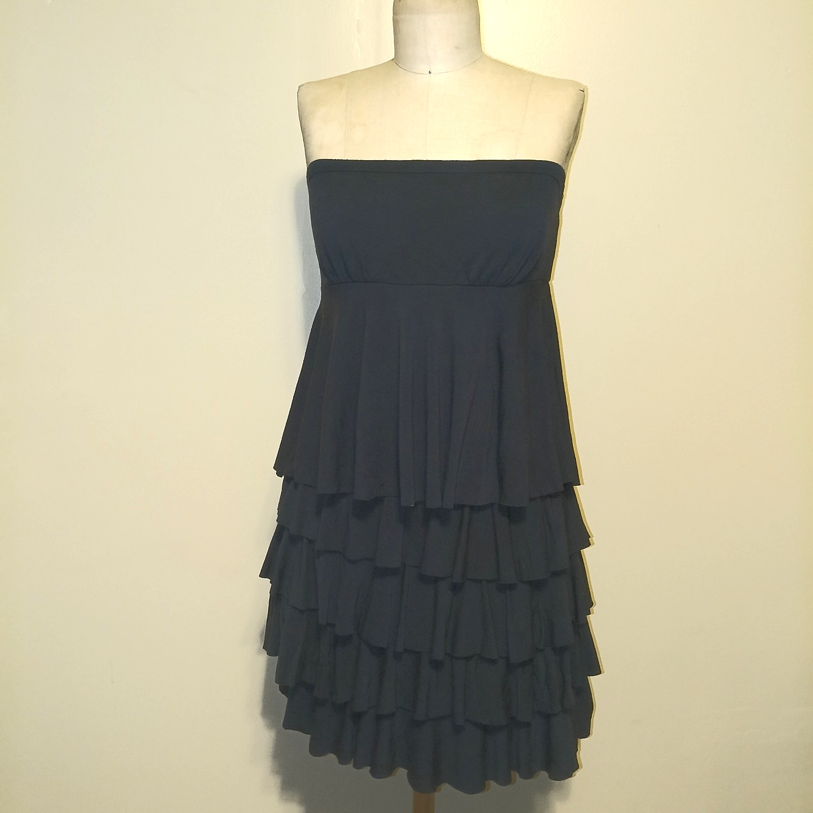 Bebe Vintage Y2K Black Knit Ruffle Tiered Strapless Dress S