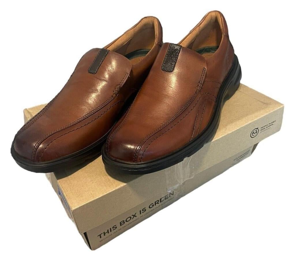 Clarks Loafer Shoe Mens 11W Gessler Step Slip-On Brown Leather Dress Business