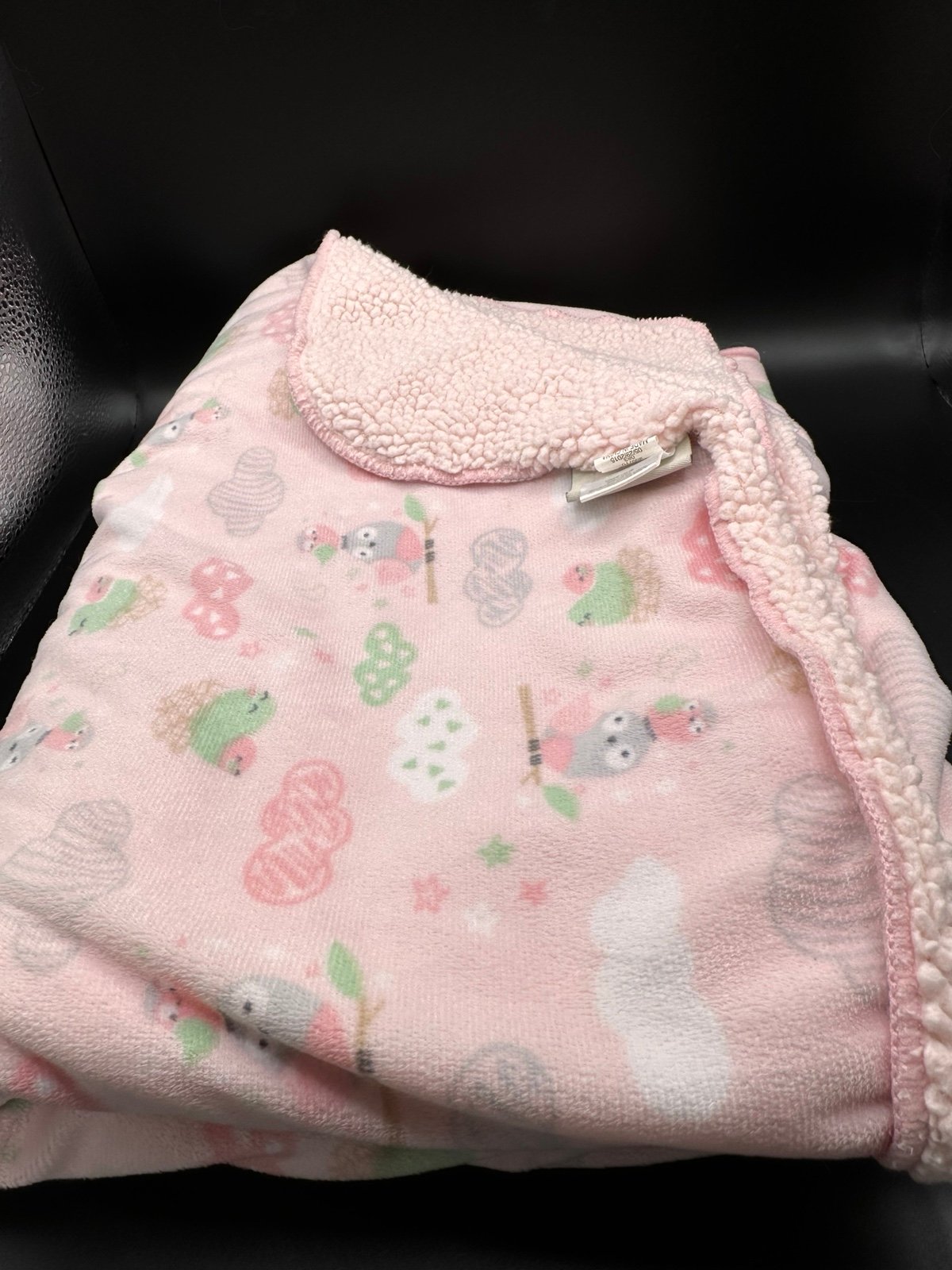 Chick Pea Owl Bird Pink White Green Baby Security Blanket Minky Sherpa 2015 Vtg