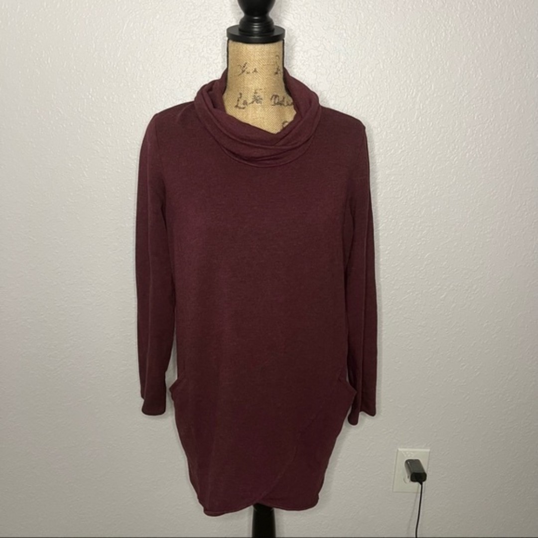 Pure Jill Purple Pull Over Cowl Neck Long Sleeve Sweater with Pockets sz L