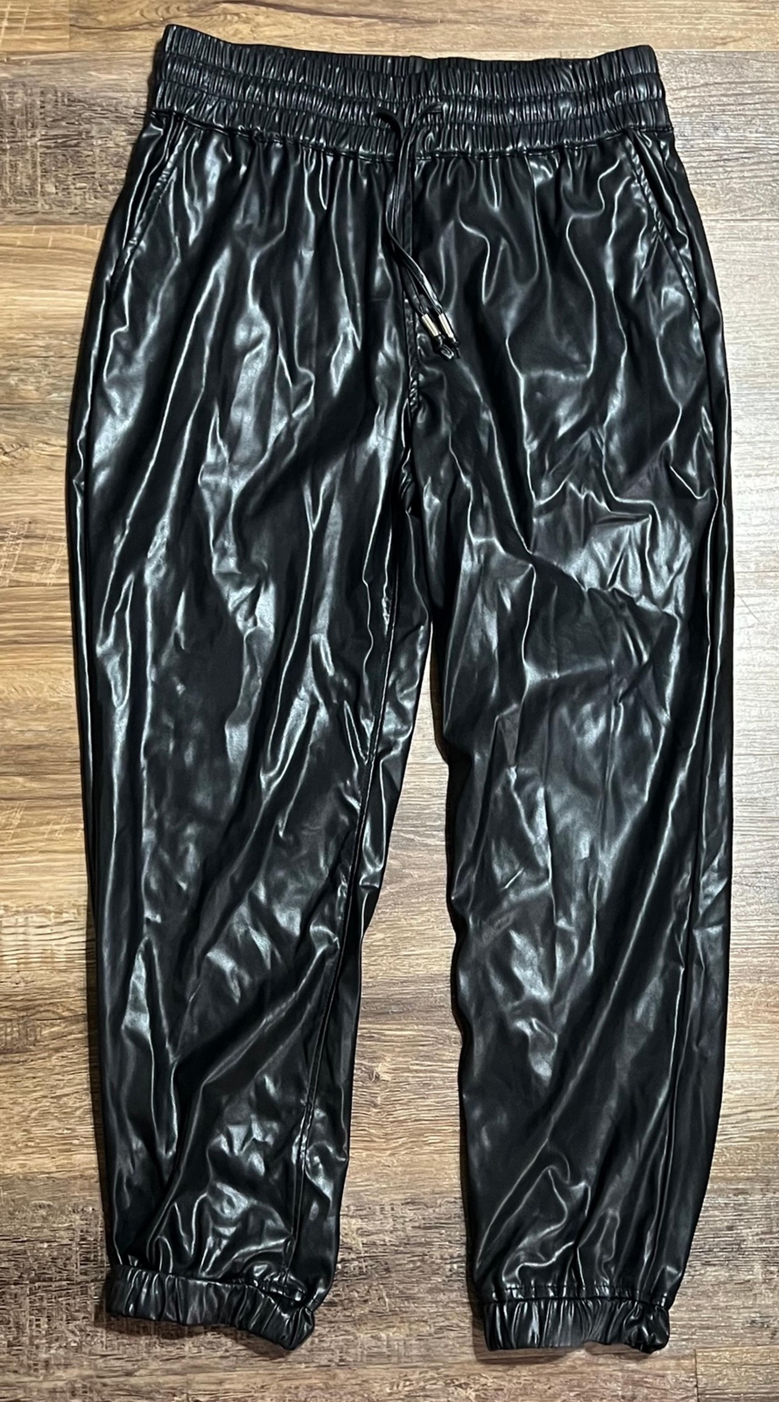BLANC NYC East Vibes Faux Leather Jogger Pants Sz Large Pockets lined