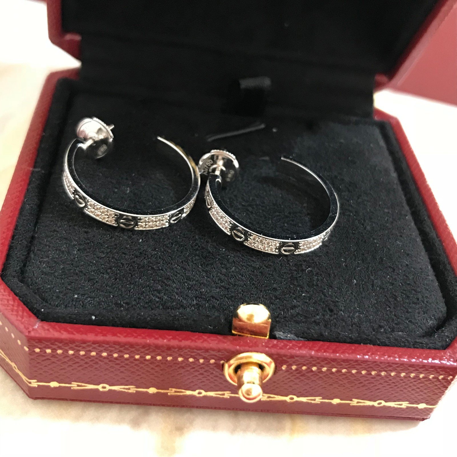 Love 18k White Gold Hoop Earrings with Box.