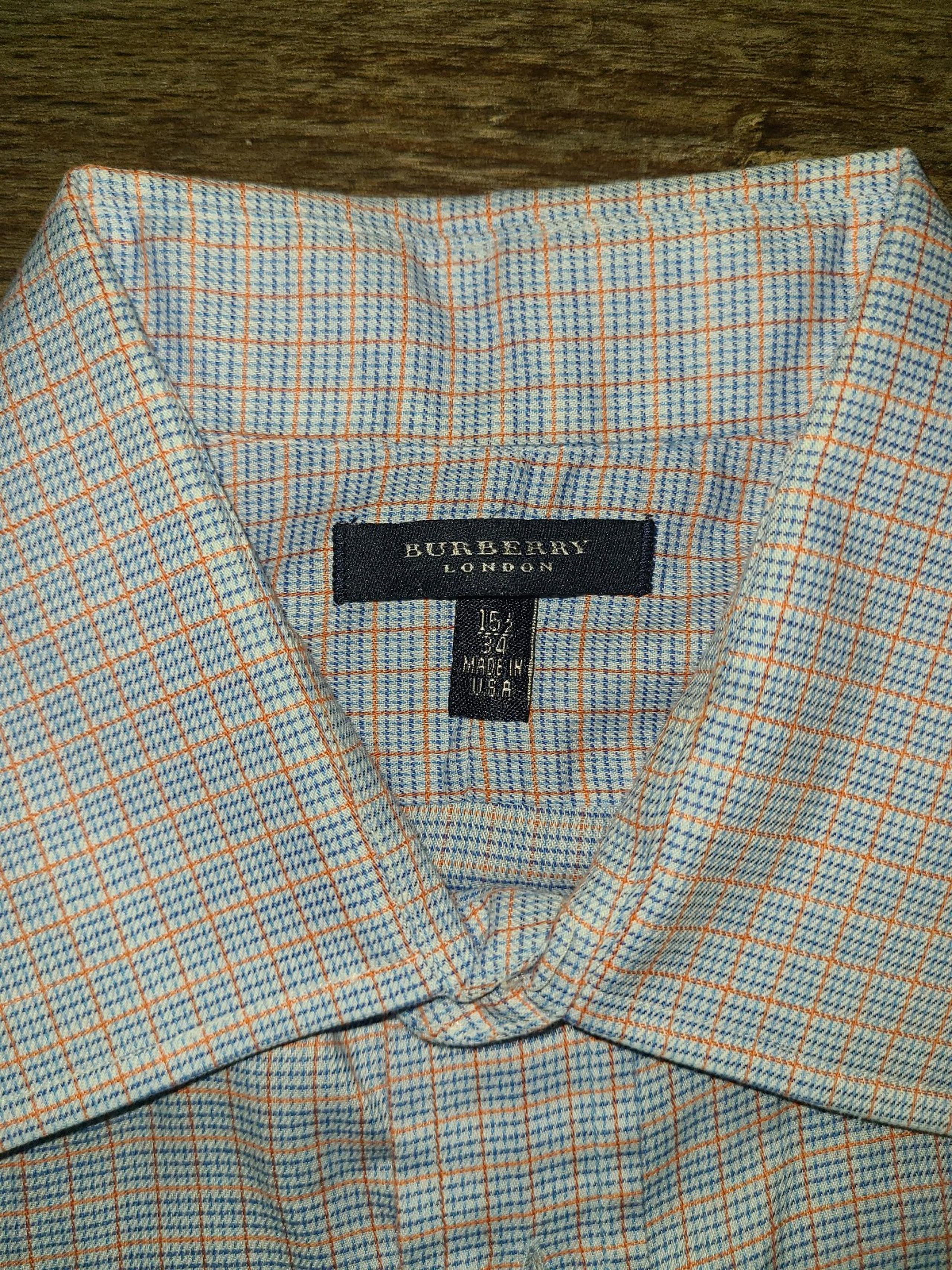 Burberry Mens Dress Shirt Sz 15 1/2 x34 White blue Striped Button-Up Long Sleeve
