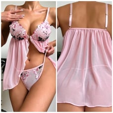 ❤️ Floral Embroidery Mesh Lingerie Set