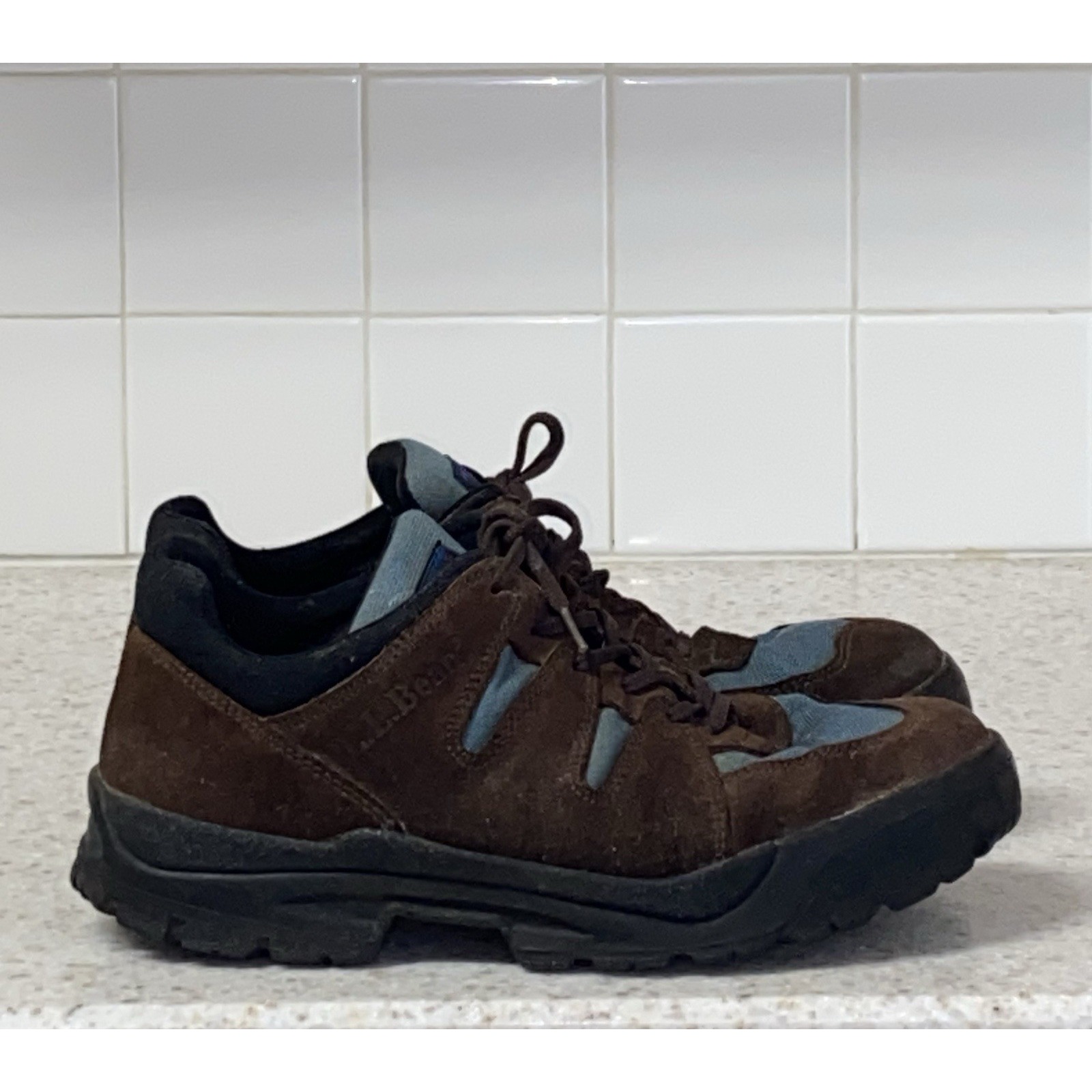 L.L. Bean Men's 10 W Hiking Walking Shoes Brown Suede/Blue Nylon