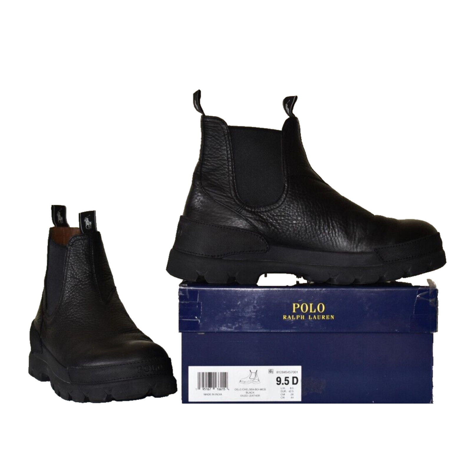 B8 Auth POLO RALPH LAUREN Black Oiled Leather Oslo Chelsea Boot Shoes Size 9.5 D