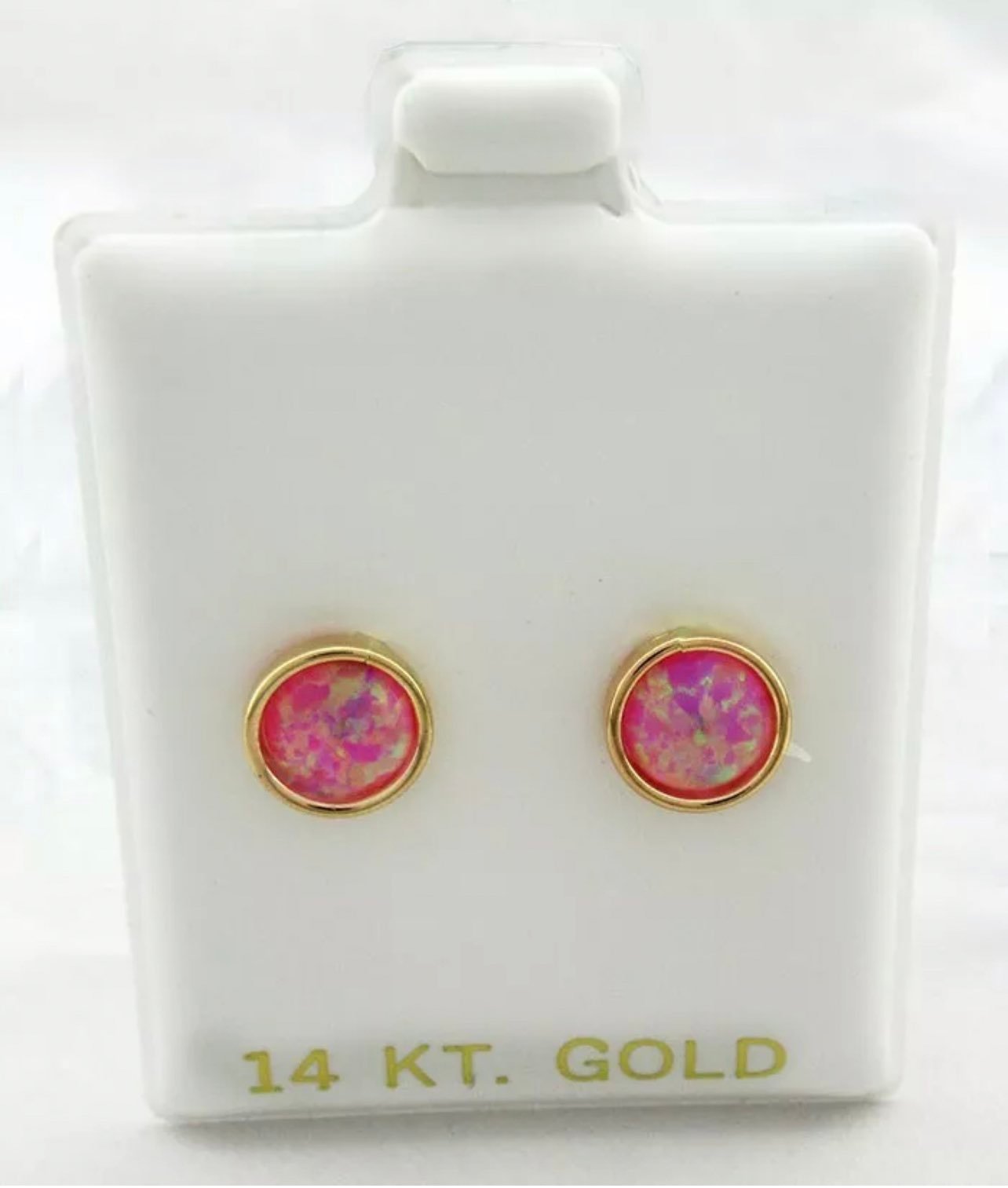 NATURAL 1.42 CTW PINK OPAL STUD EARRINGS 14k YELLOW GOLD *Free Appraisal Service