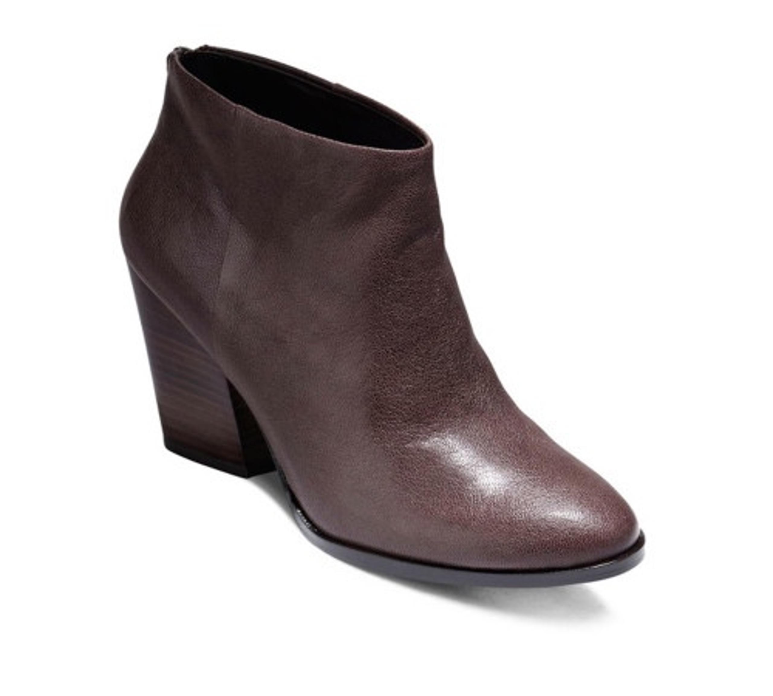 Cole Haan Women's Dey Boot Size 7 B Block Heel Chestnut Brown Leather Shoe