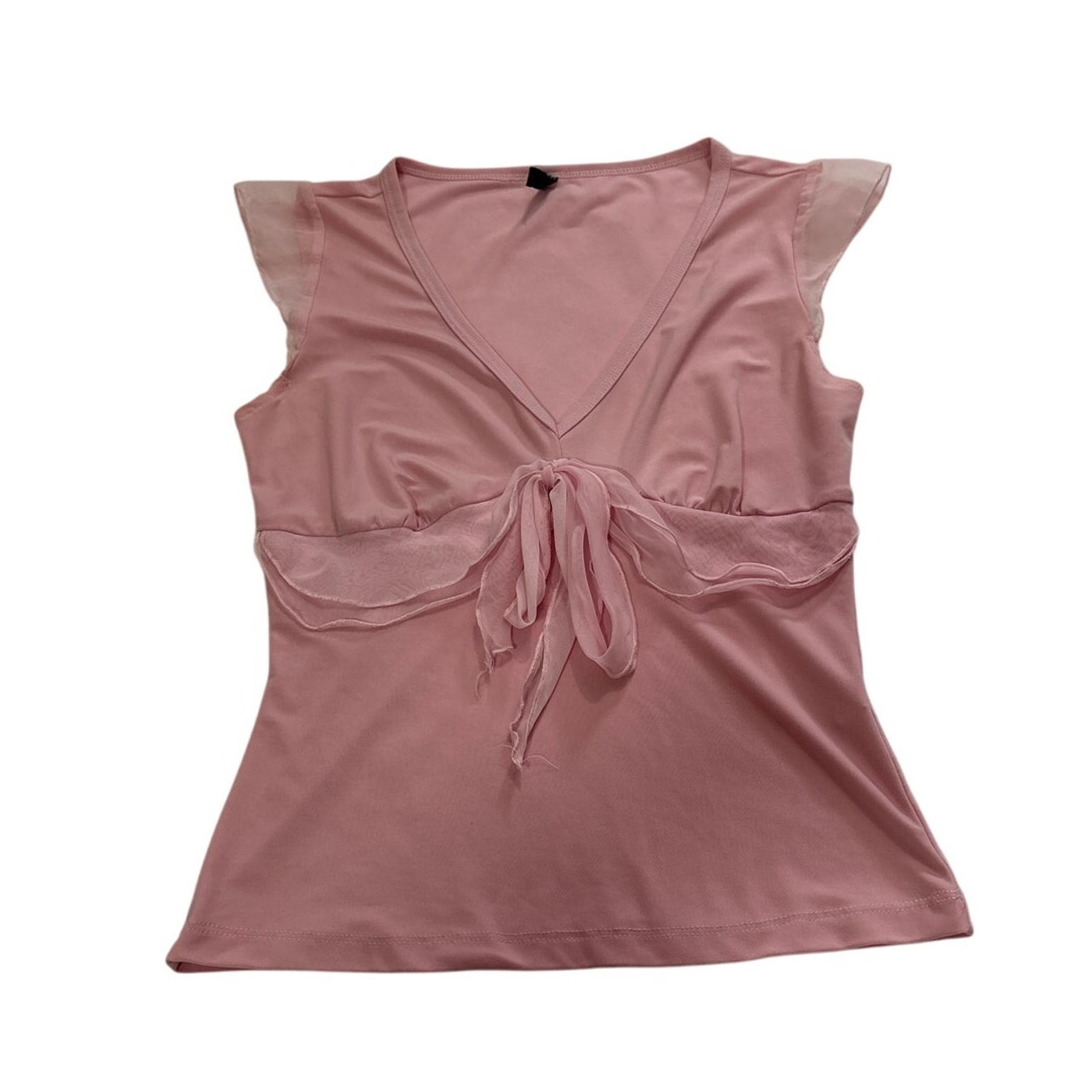 Vintage 90s Small Pink Y2k Girly Fairy Feminine Top Dainty Blouse - Star City