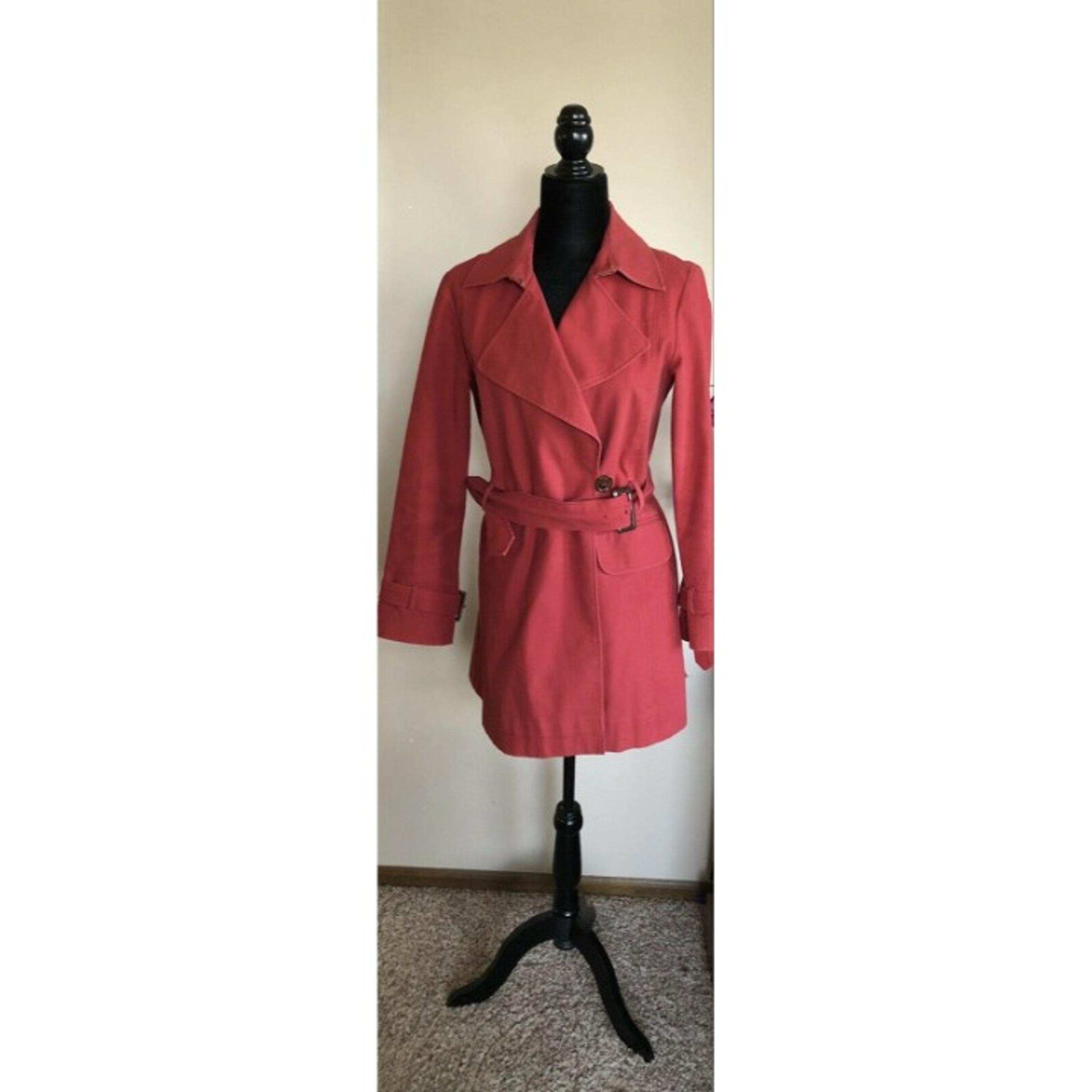 Talbots Women's Red Jacket Button Up Front Stretch Canvas Cotton Blend Belted S