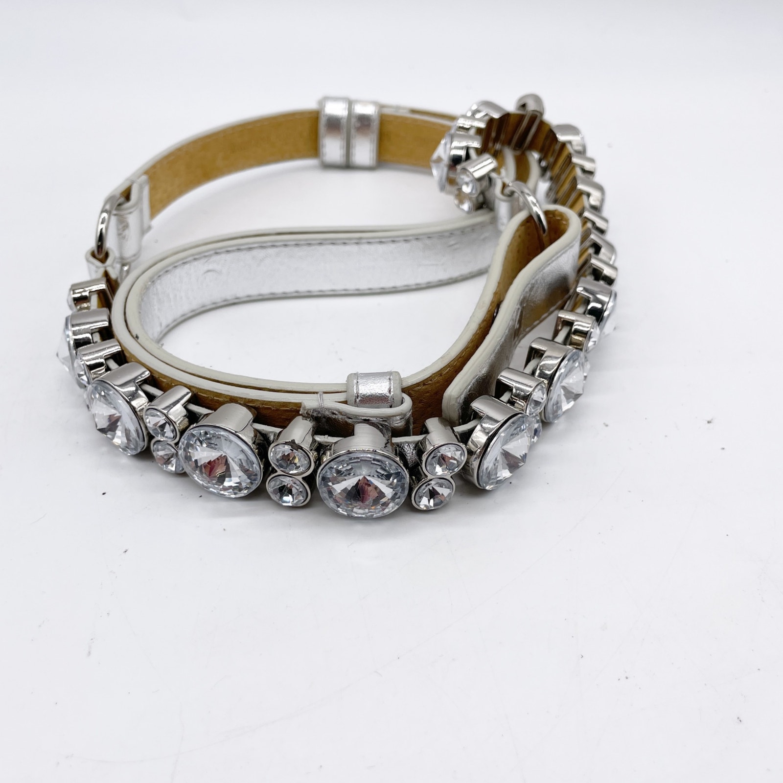 Chico's Womens Silver Leather Swarovski Touchstone Belt Size M/L