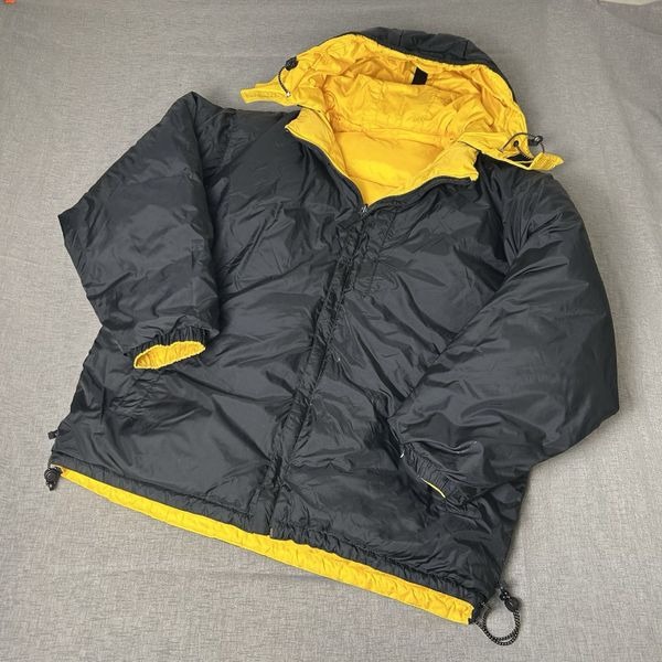 Vintage Gap Puffer Down Reversible Black And Yellow Hooded Jacket Sz Large