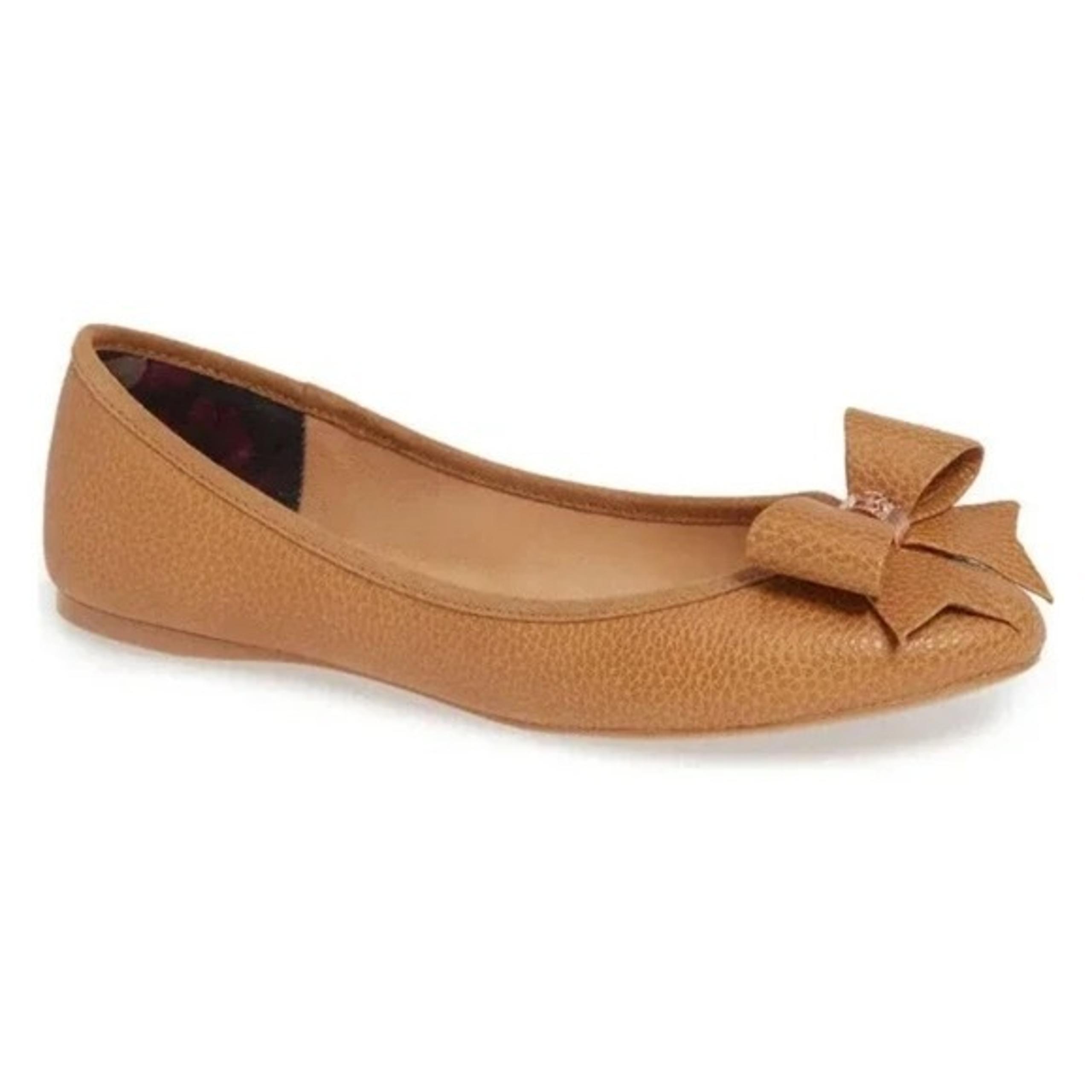 Ted Baker Tan Sually Round Toe Brown Bow Front Flats Size 39 1/2