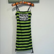 Unreleased Marilyn Manson/Dolls Kill Green Black Striped mini Dress medium new