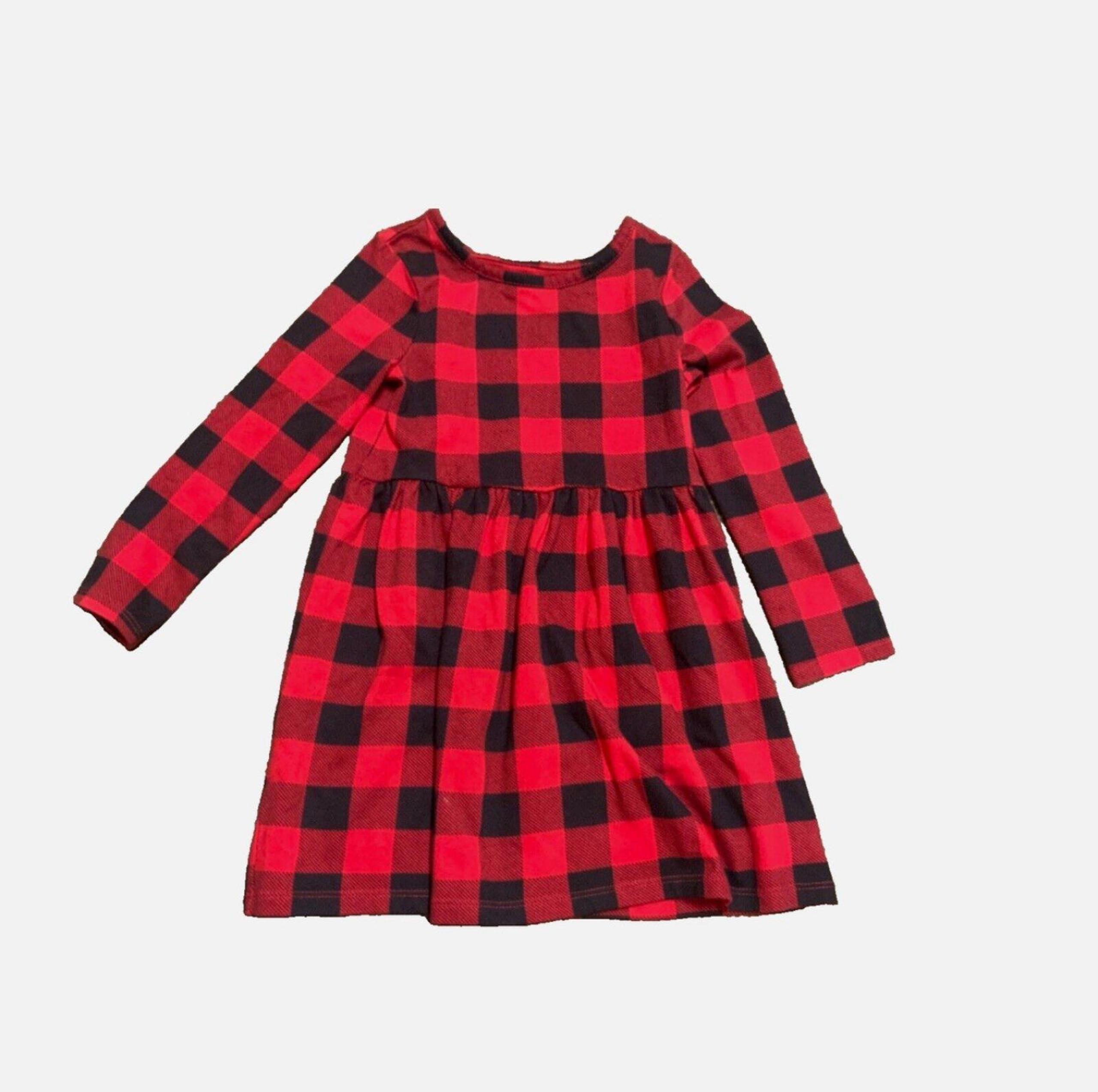 Cat & Jack Size 2T Girls Flannel Black/Red Buffalo Plaid Dress NWT