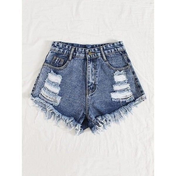 Womens Denim Shorts Frayed Distressed Denim Shorts (XL)