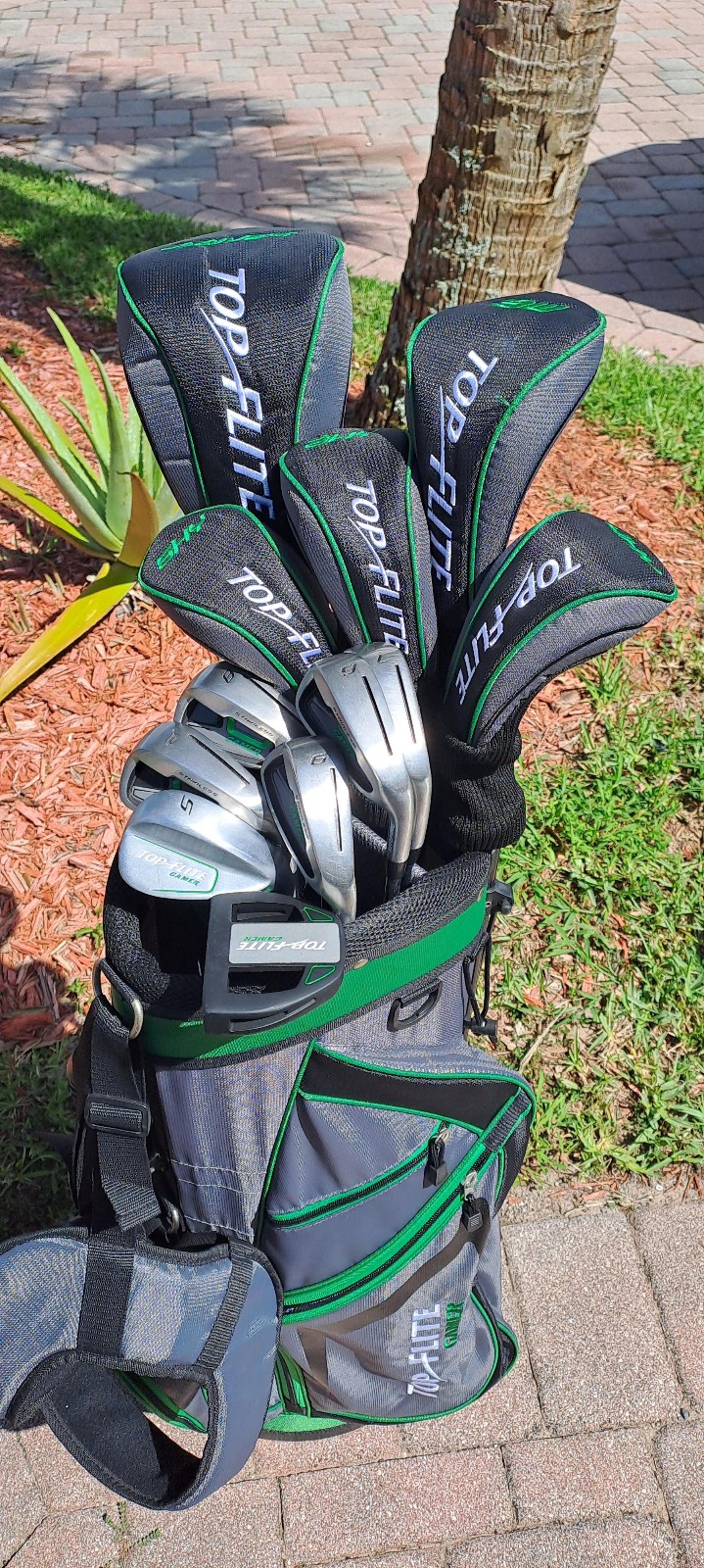 Golf Men's Set TOP FLITE GAMER black Green 12 Clubs RIGHT H stand Bag 5 Div shou