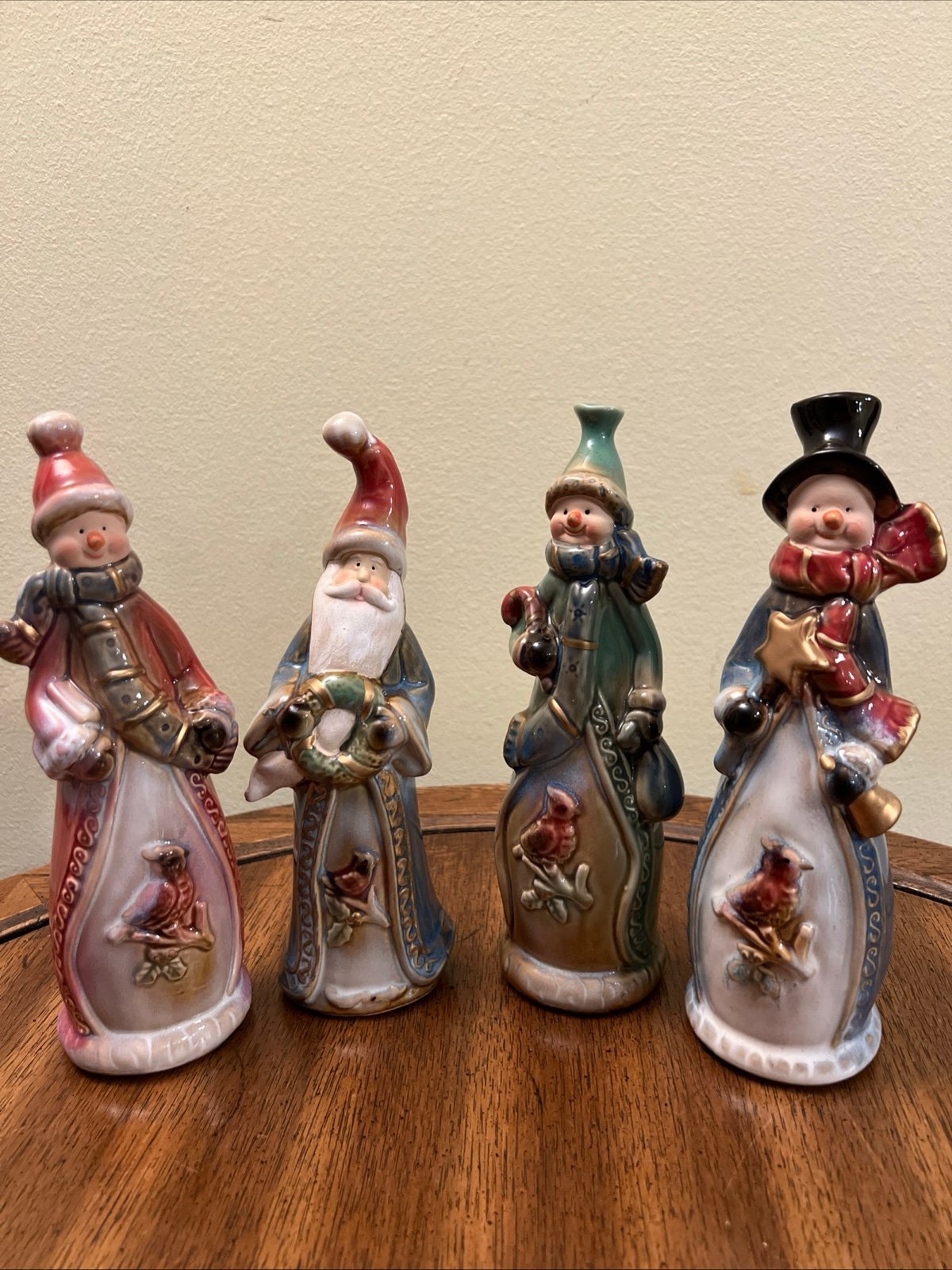 Vintage Tall Porcelain Santa /Snowman With Red Cardinal Christmas Decor