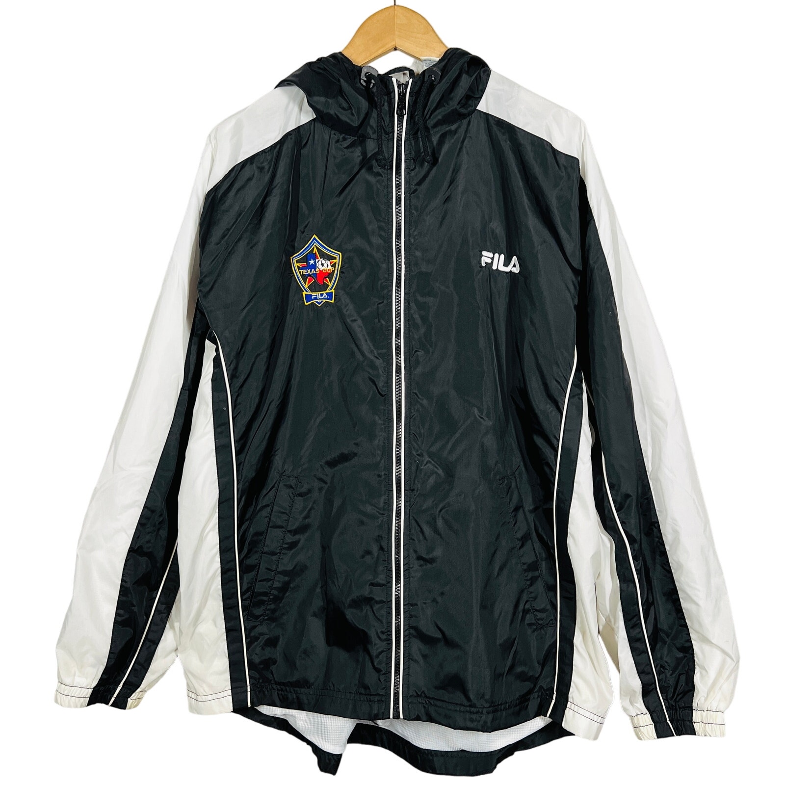 Vintage FILA Texas Cup Soccer Full Zip Jacket Sport Athletic Black White - M