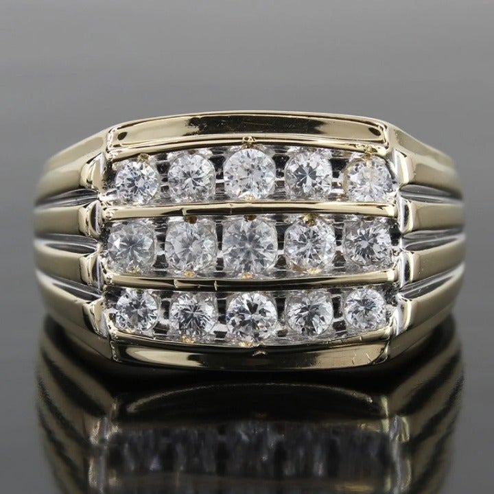Vintage 10k Two-Tone Men's Cubic Zirconia Ring
