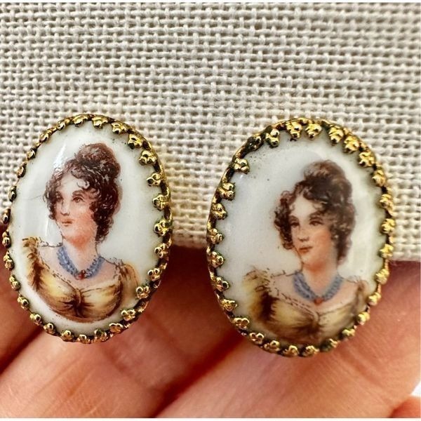 vintage Limoges France hand-painted porcelain earrings