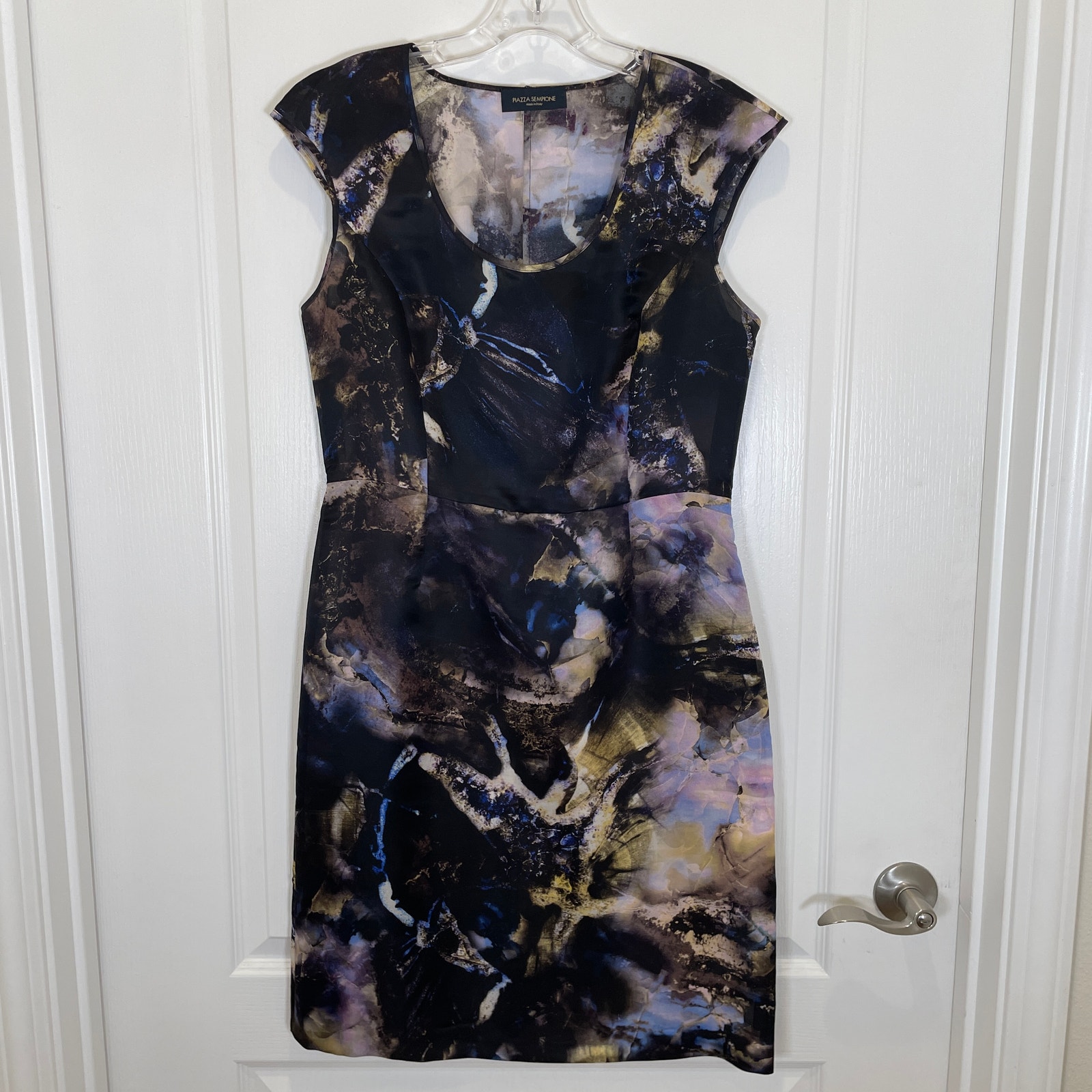 Piazza Sempione Artsy Marble Print Dress 100% Silk Made in Italy Midi 44 US 10