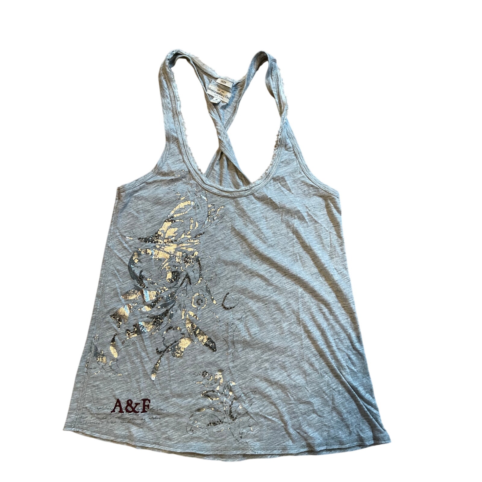 Womens New Abercrombie & Fitch Vintage Y2K Gray Tank Top w/Design M