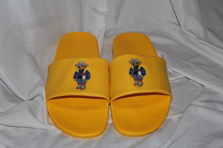 Polo Ralph Lauren BIG POLO BEAR Pool Slides Sandals YELLOW Men's Size 14