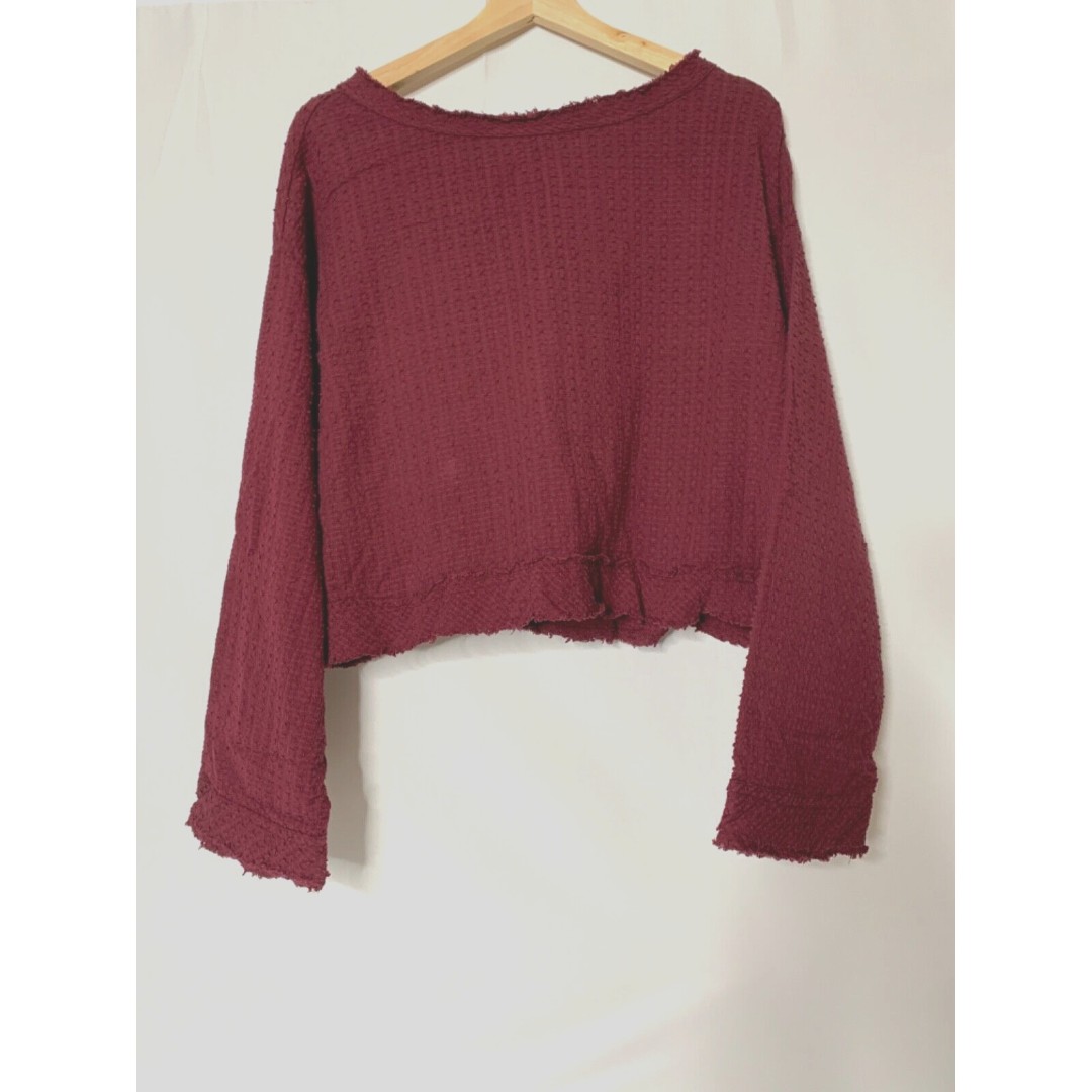 Free People Walking in Huero Boho Raspberry texture Bow Tie & Buttons Crop SM