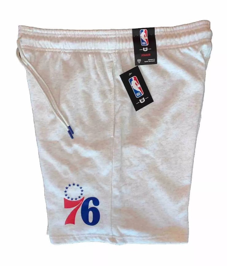 NWT Mens Philadelphia 76ers NBA 8” FLEECE CLASSIC BASKETBALL SHORTS-OATMEAL-XL