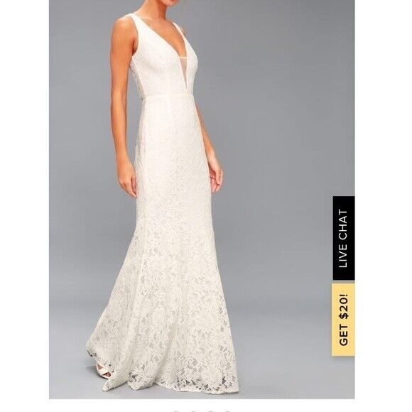 Lulus Wedding Dress Small VNeck Mermaid Embroidered Lace White Sleeveless Bride