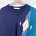 Lyle & Scott Lambswool Argyle Sweater Blue Green V Neck VTG Scotland Mens Large