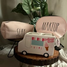 Rae Dunn PINK COSMETIC POUCH/ BRUSHES HOLDER