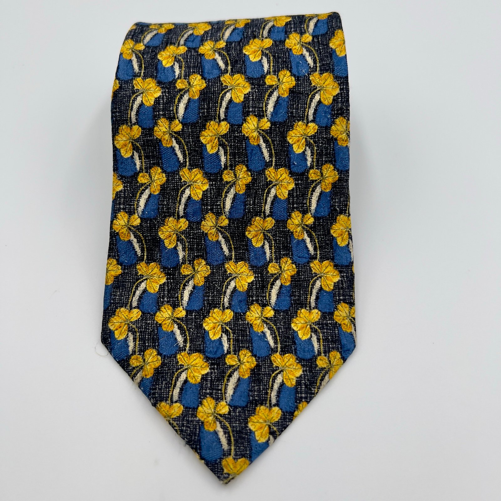 Ermenegildo Zegna Silk Tie – Blue Yellow Floral Abstract Pattern