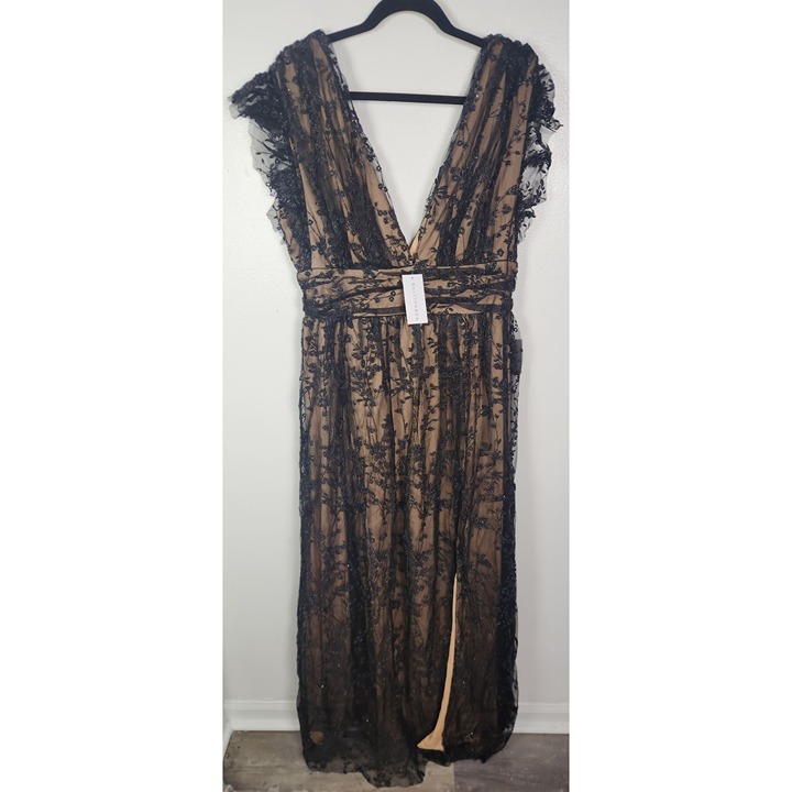 Soieblu Women's Sz. XL Arlene Shimmer Gown In Black/Nude NWT