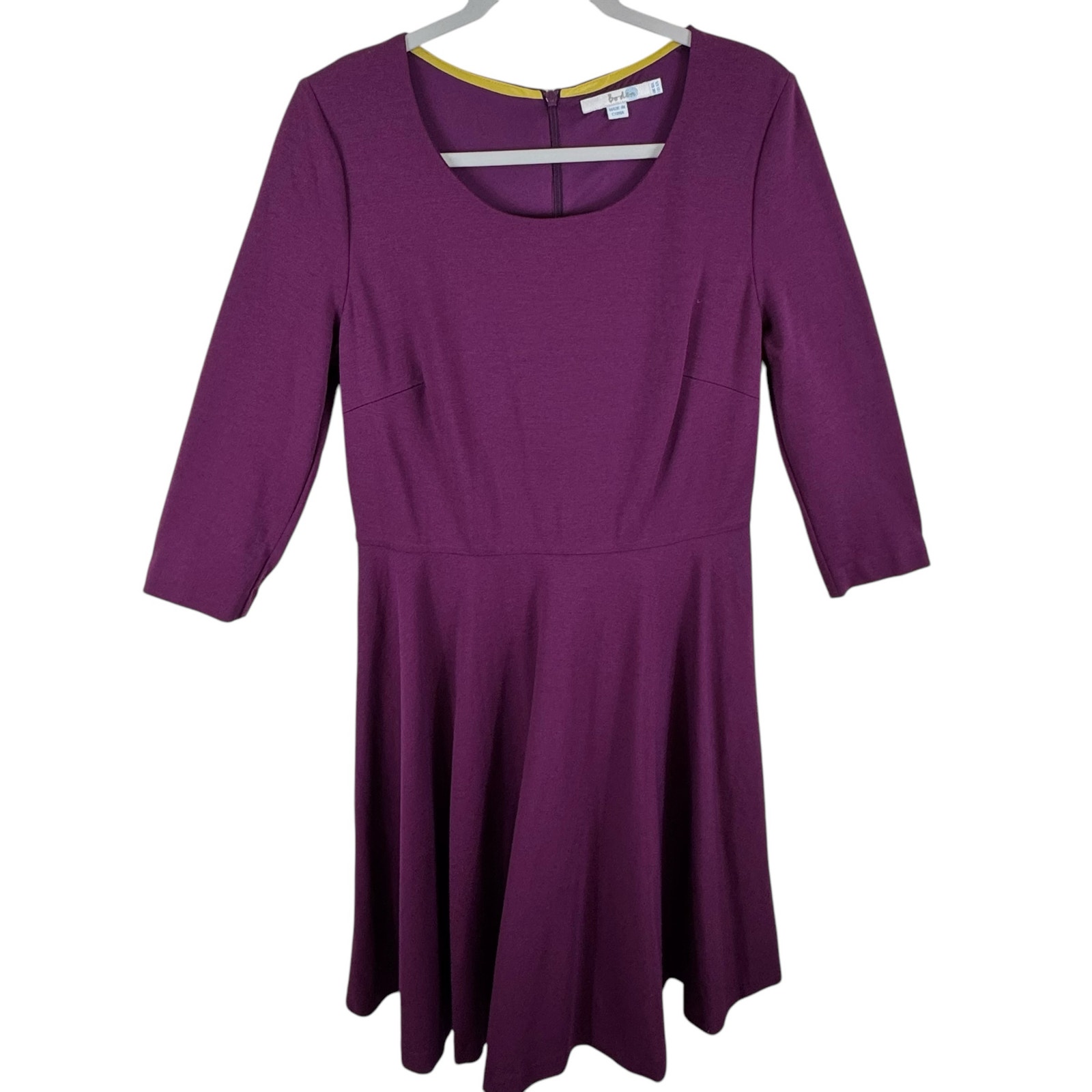 Boden Purple Irene Ponte 3/4 Sleeve Knit Fit & Flare Midi Lined Dress Size 12L