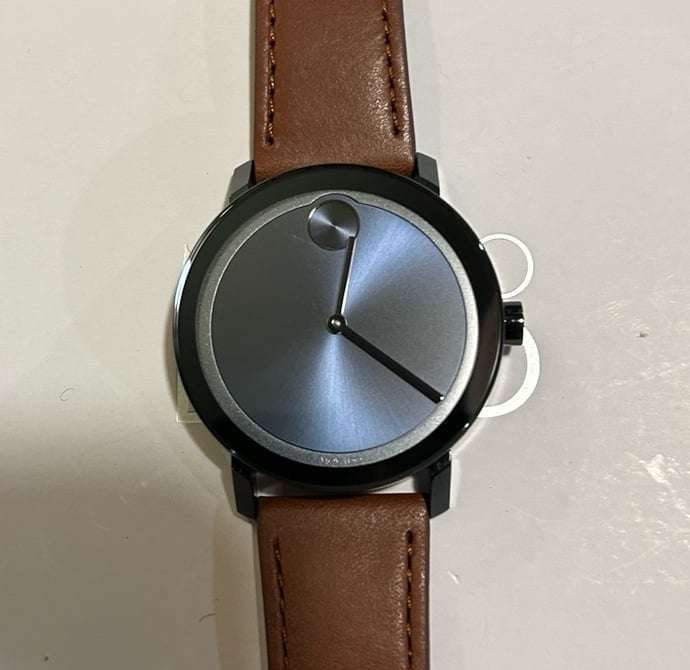 Movado Bold Evolution Watch With 40mm Navy Blue Face & Brown Leather Band