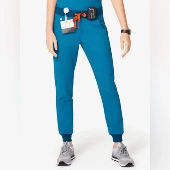 FIGS High Waisted Zamora FREEx Lined Jogger Scrubs Pants Pocket Alps Blue Sz.L