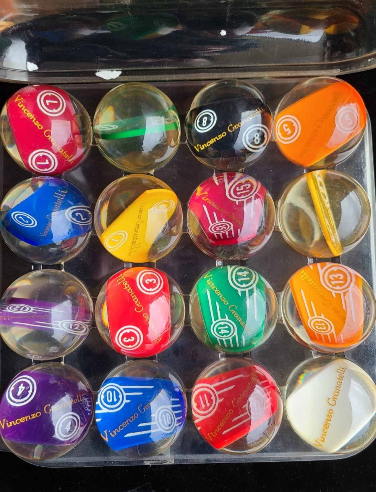 Hobbit Style Clear Pool Balls Gold Print Clear 2-1/4 in. Billiard Balls Full Set
